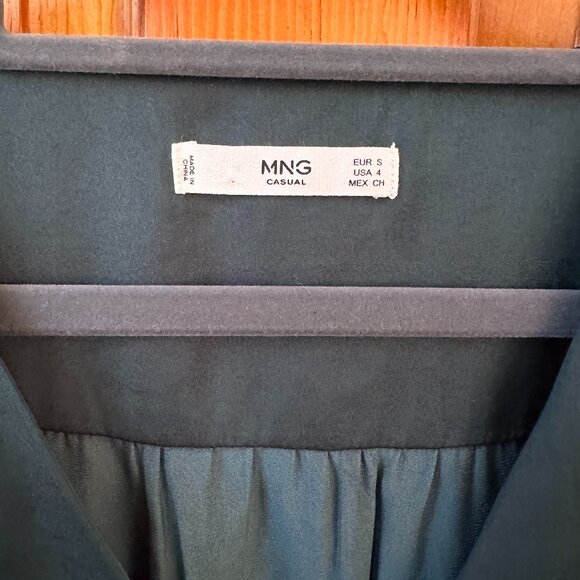 MNG Dark Green V-Neck Long Sleeve Satin Bodysuit - Size Small / EU 4 - Picture 2 of 6